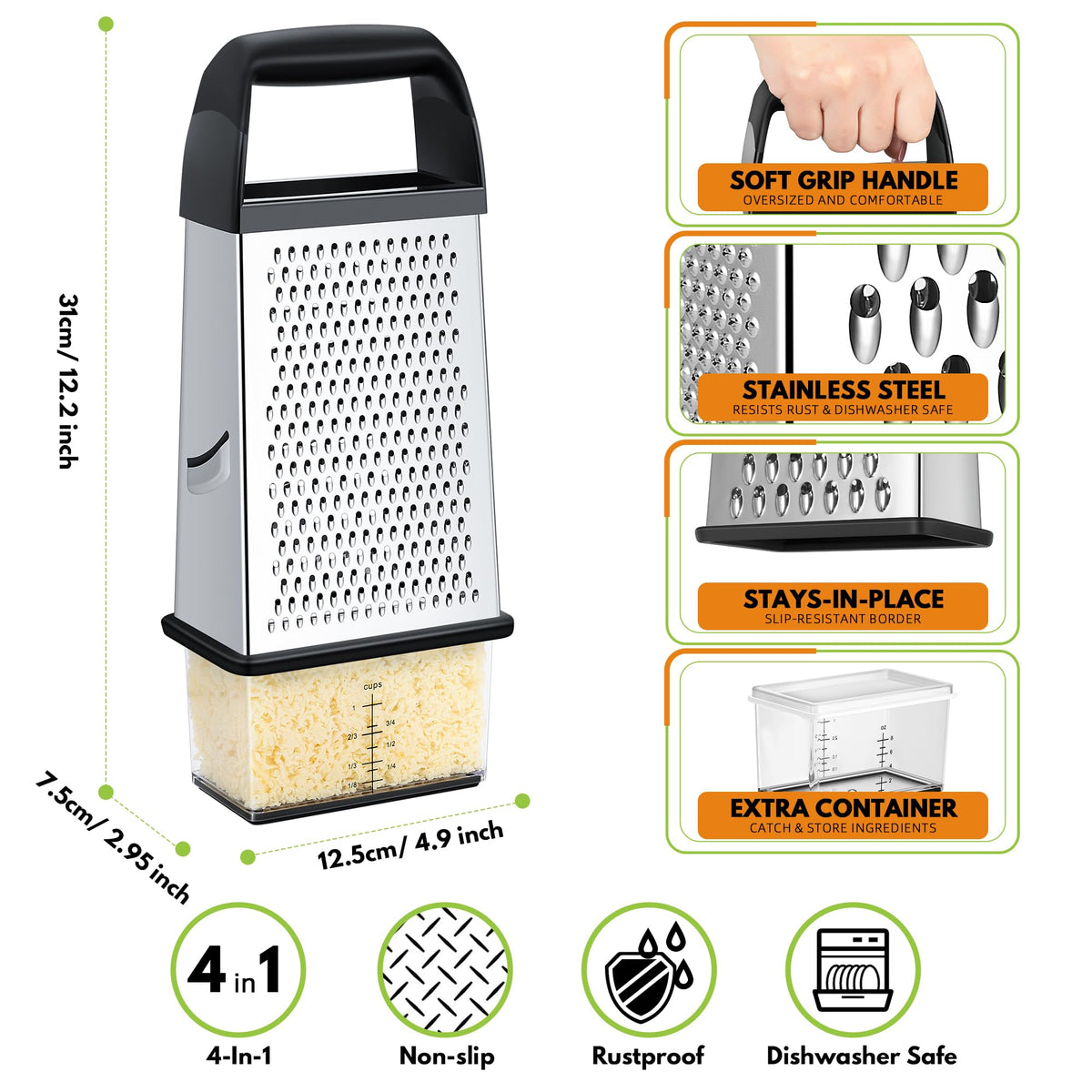 Urbanstrive box grater four sided blades shown for versatile grating options.