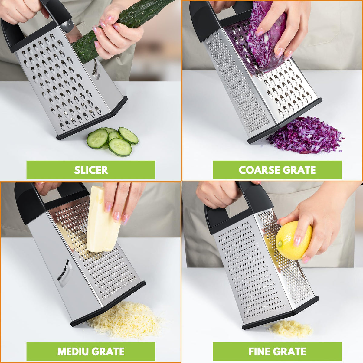 Urbanstrive stainless steel grater highlighting durable, long lasting kitchen tool.