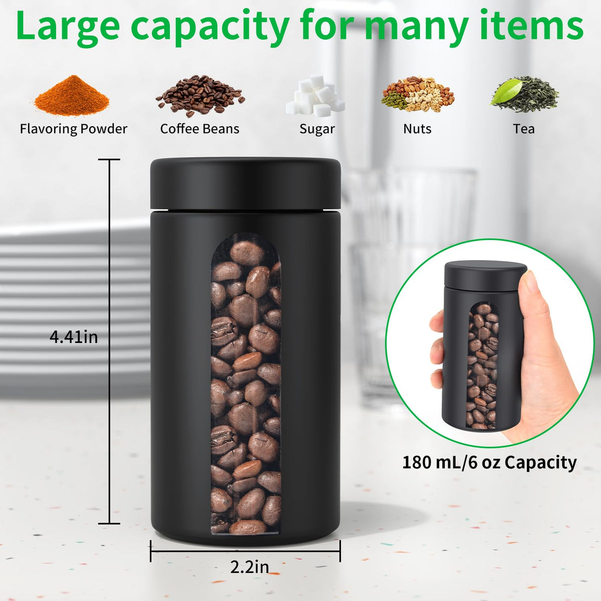 Urekt airtight cap jar keeps coffee and tea fresh longer.