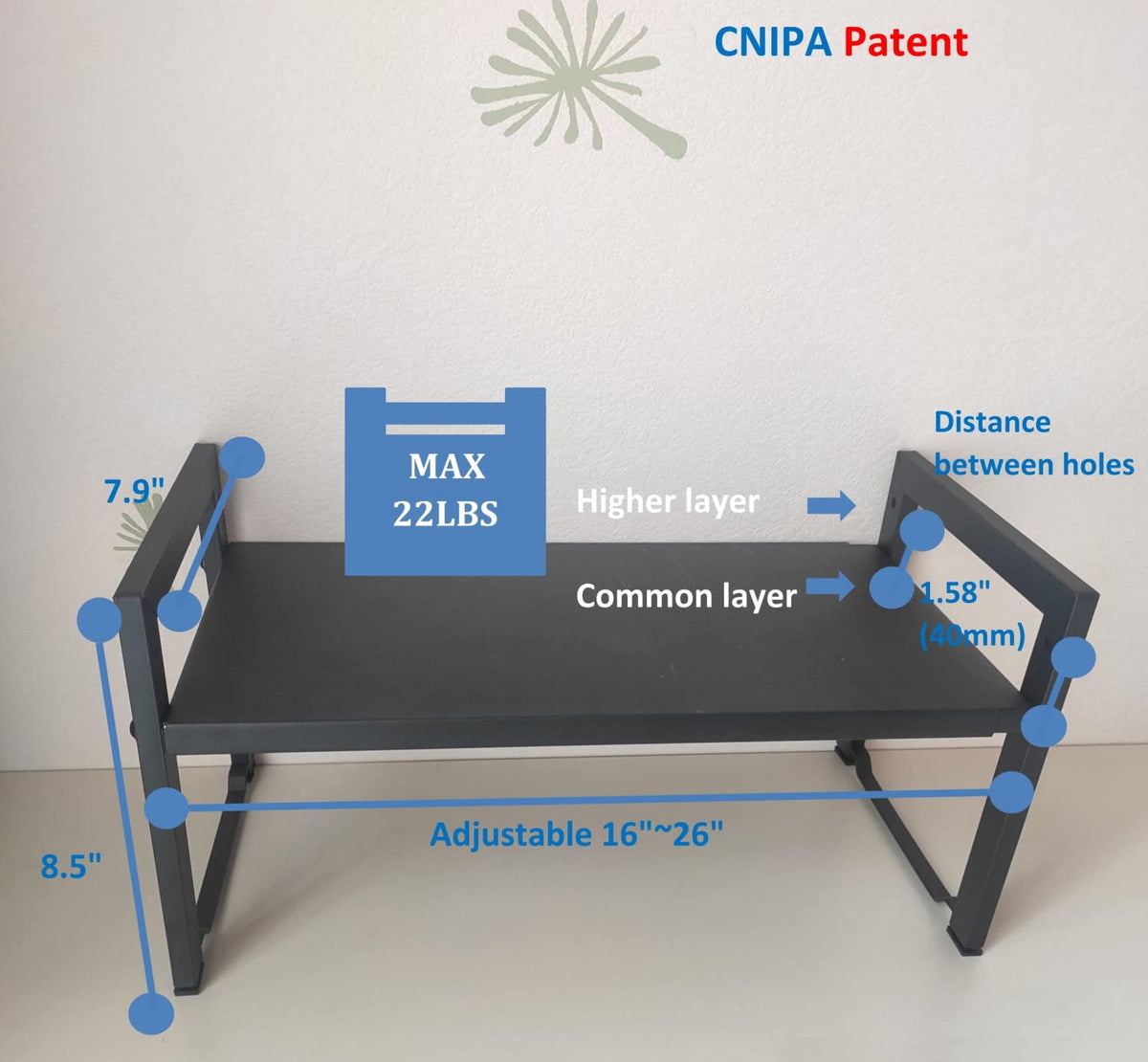 Urhomey plus expandable shelf patented CNIPA design ensures unique, reliable use.