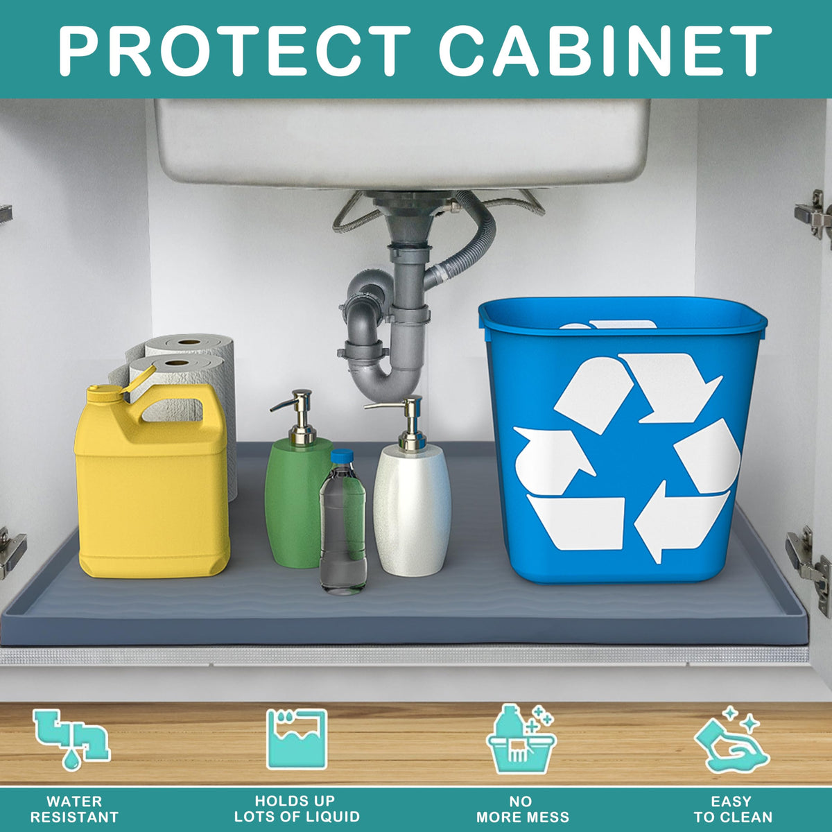 URMONA kitchen sink mat protector shields cabinets from leaks and daily use