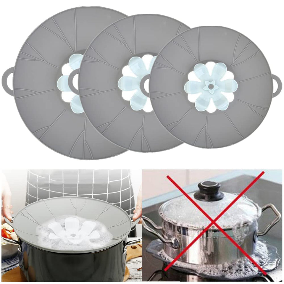 URMONA silicone lids set on a pot, helps prevent spills and keeps heat in.