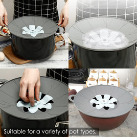 URMONA silicone lids set shown as dishwasher-safe and easy to clean.