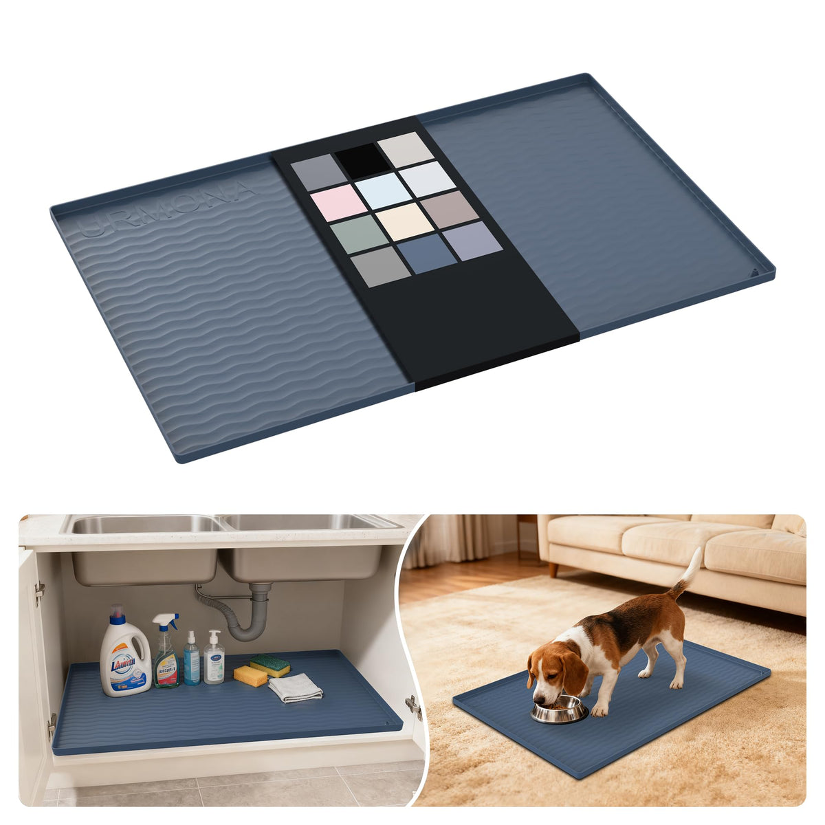 URMONA under-sink mat 34x22 in dark grey protects cabinets from spills