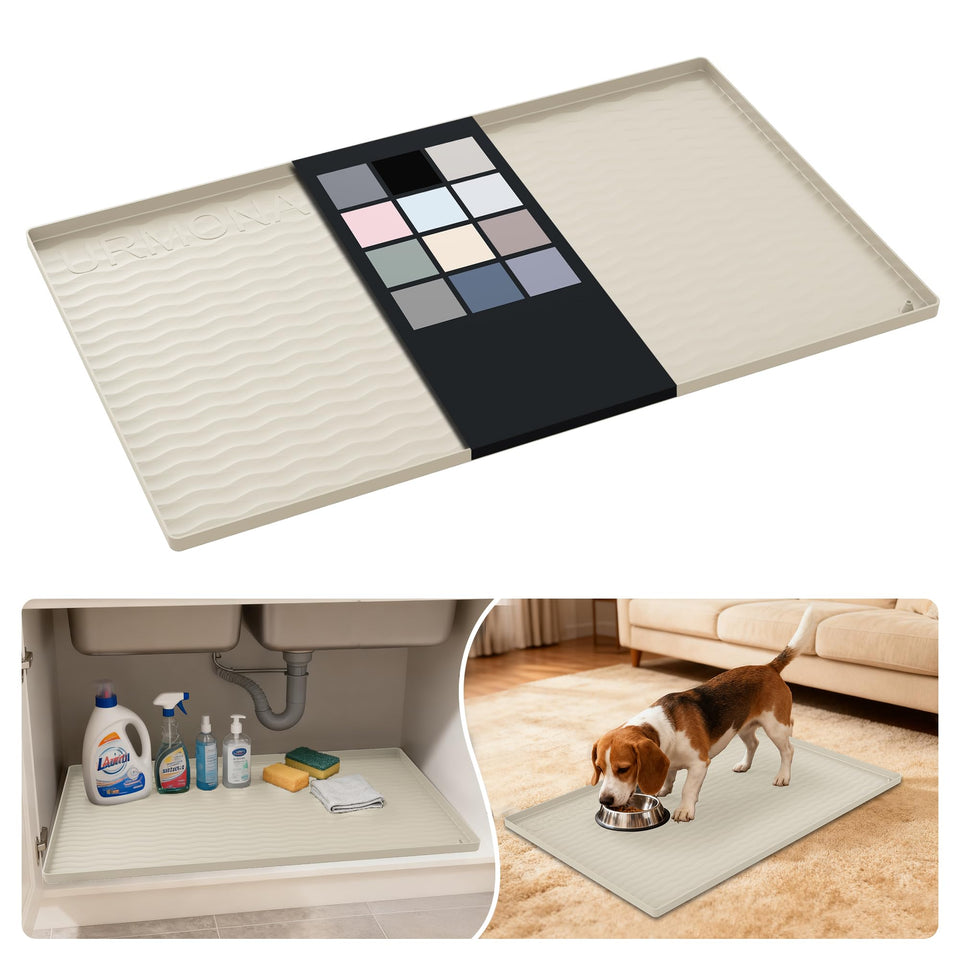 URMONA under-sink mat cream, folded to fit tight spaces and protect surfaces