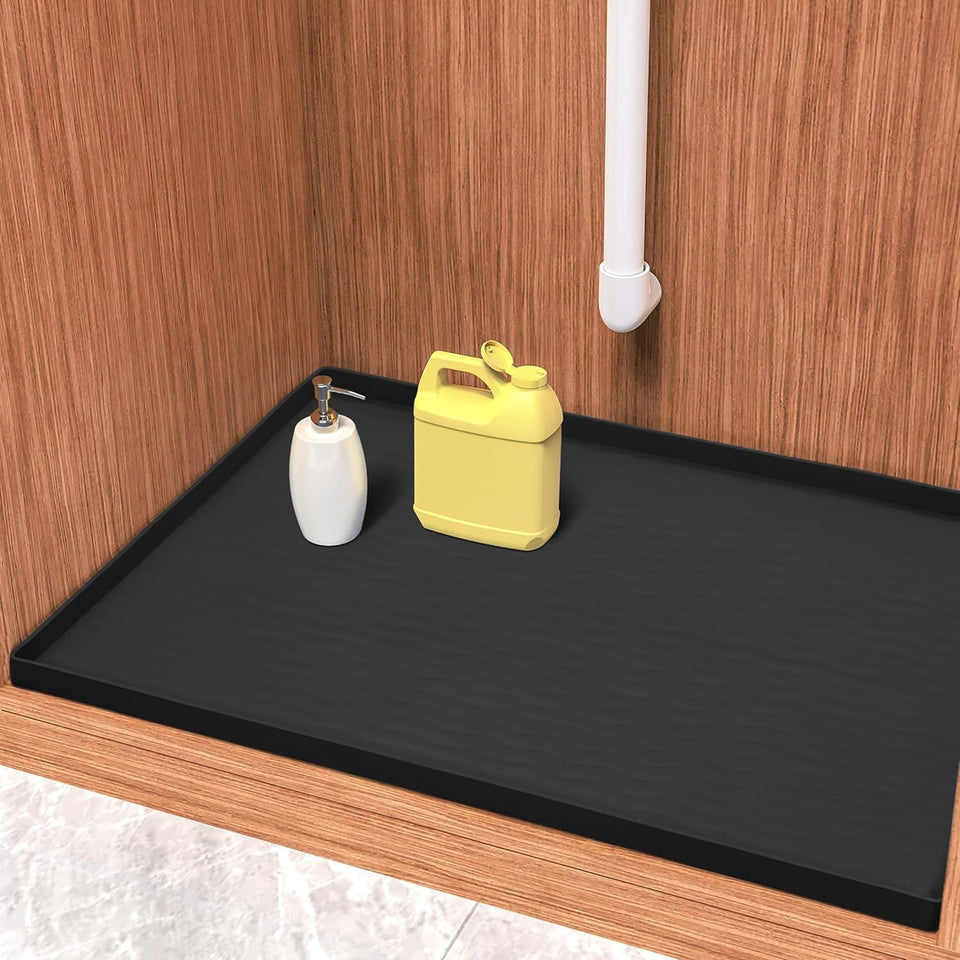 URMONA under-sink mat; durable silicone protects cabinets from spills and leaks