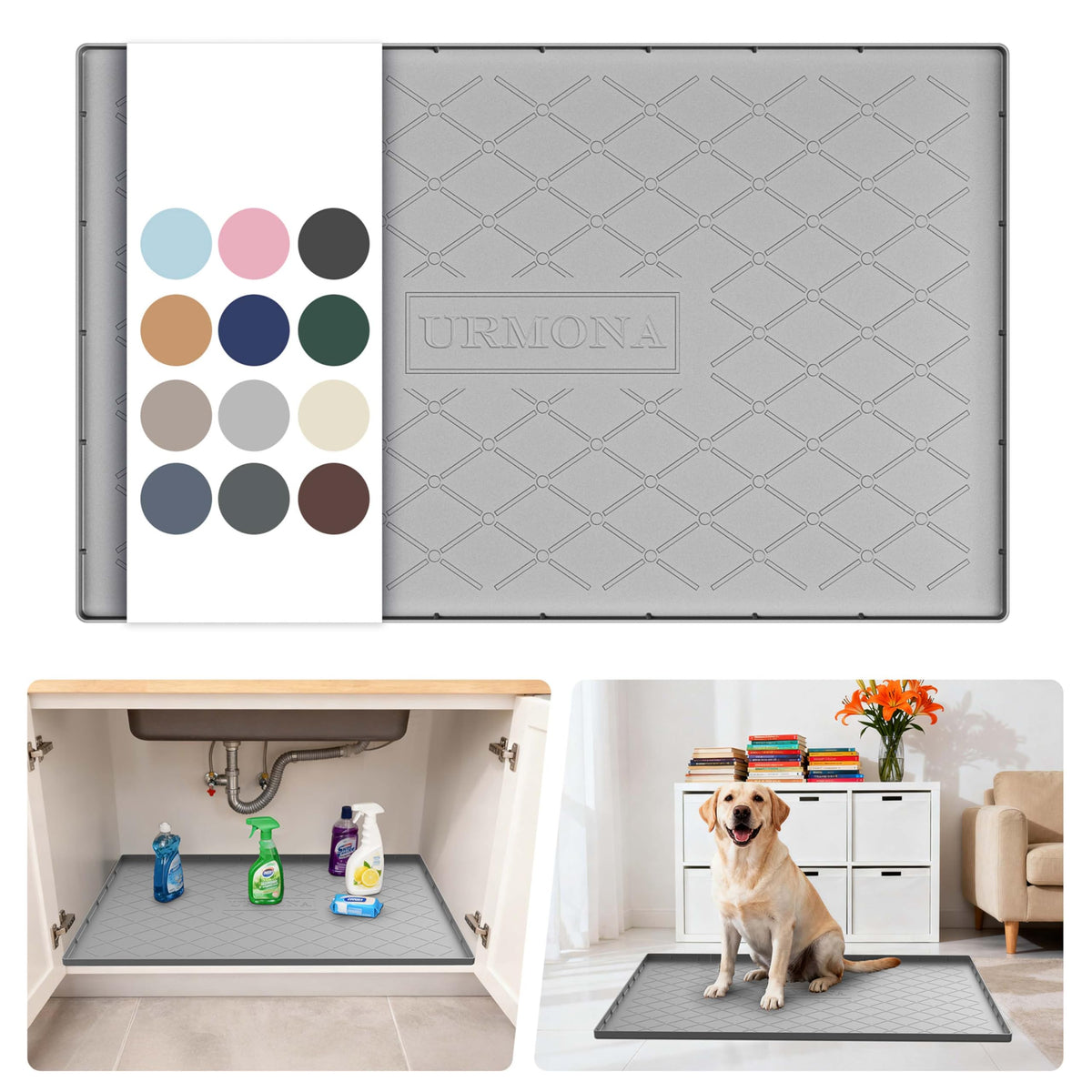 URMONA under-sink waterproof silicone mat protecting cabinet surfaces from leaks