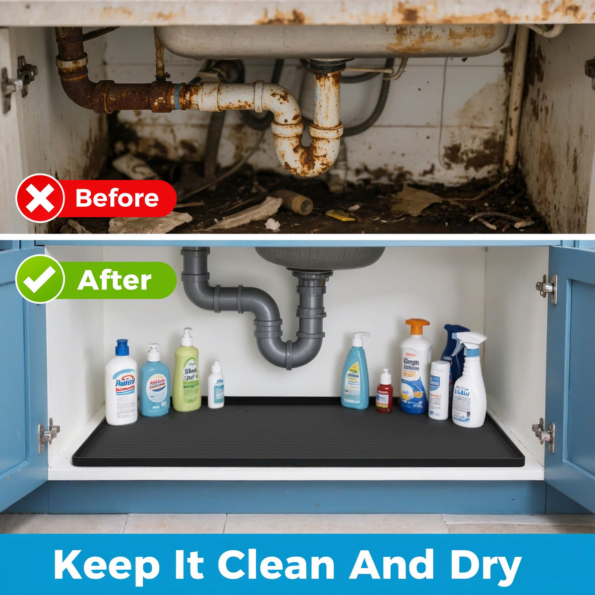 URMONA waterproof cabinet mat with drip drain design promotes quick drying.