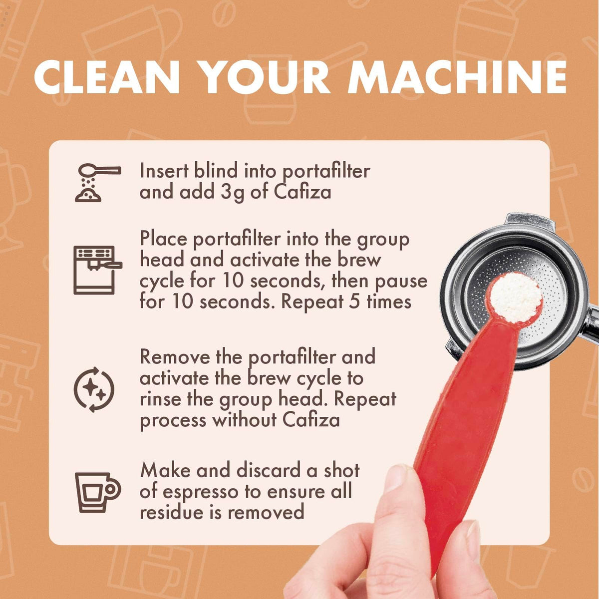 Urnex Cafiza easy-rinse formula leaves gear ready for the next pull.
