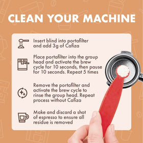 Urnex Cafiza easy-rinse formula leaves gear ready for the next pull.