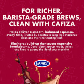 Urnex Cafiza OMRI-listed and NSF-certified cleaner for metal parts.