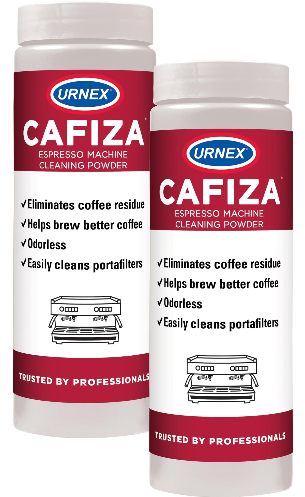 Urnex Cafiza professional espresso cleaner powder for backflush cleaning, removing oils.