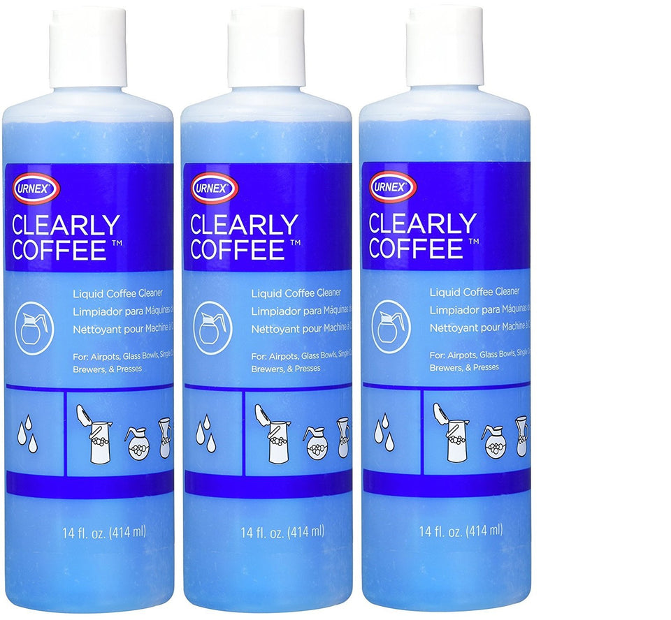 Urnex Clearly Coffee Pot Cleaner 3 Pack for thorough daily cleaning.