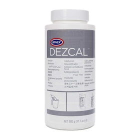 Urnex Dezcal bottle front ready for quick coffee gear descaling.