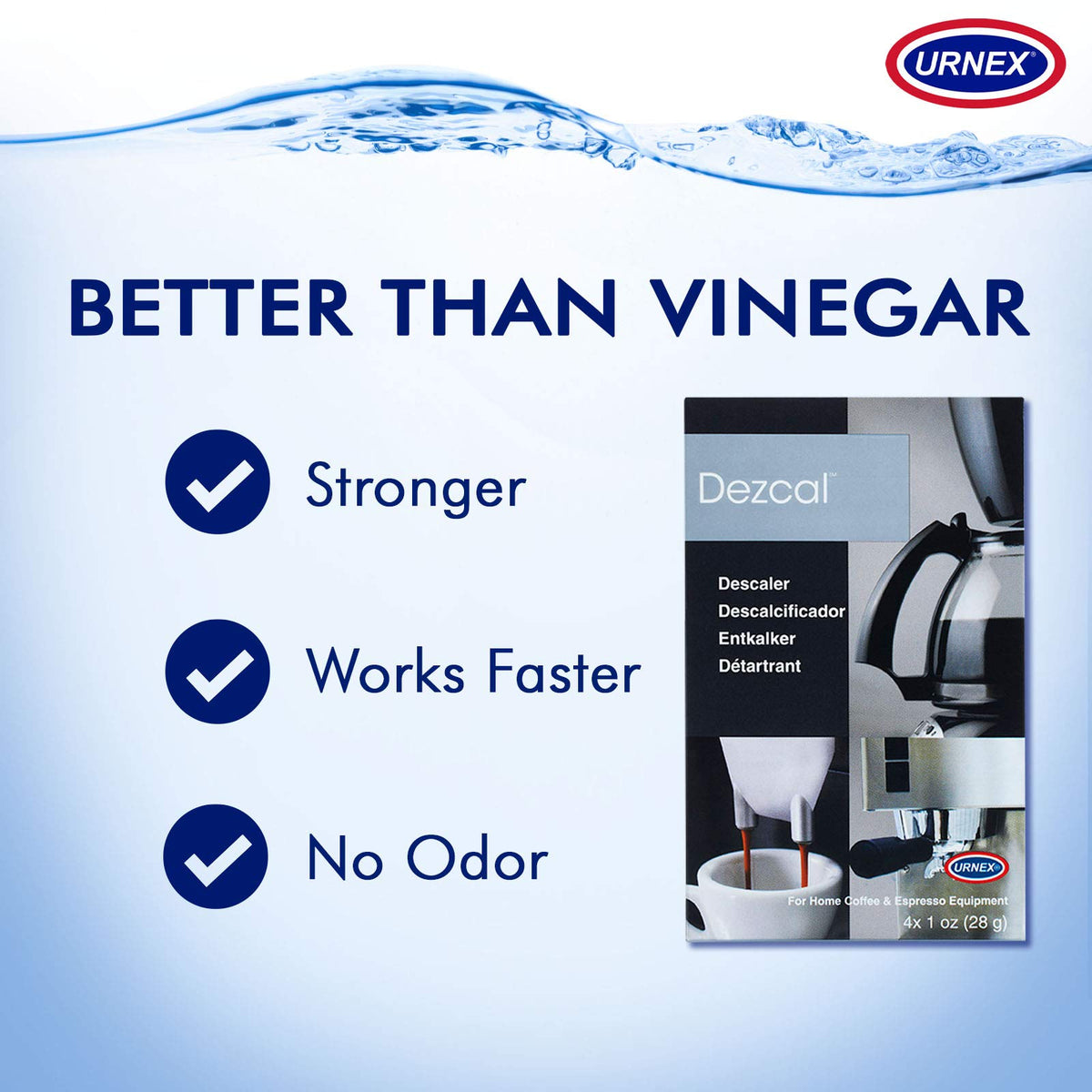 Urnex Dezcal used on coffee equipment to maintain performance