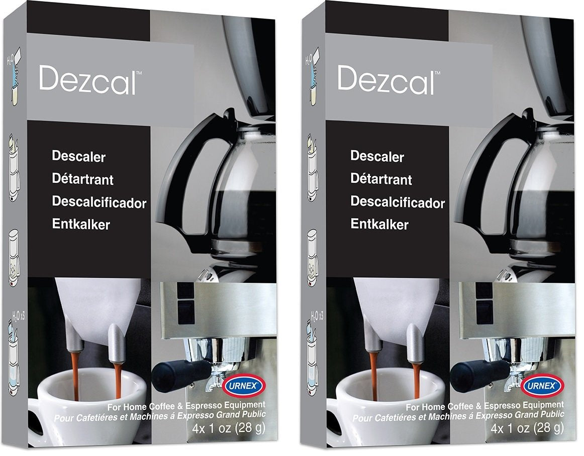 Urnex Dezcal bottle pour showing scale remover for better brewing