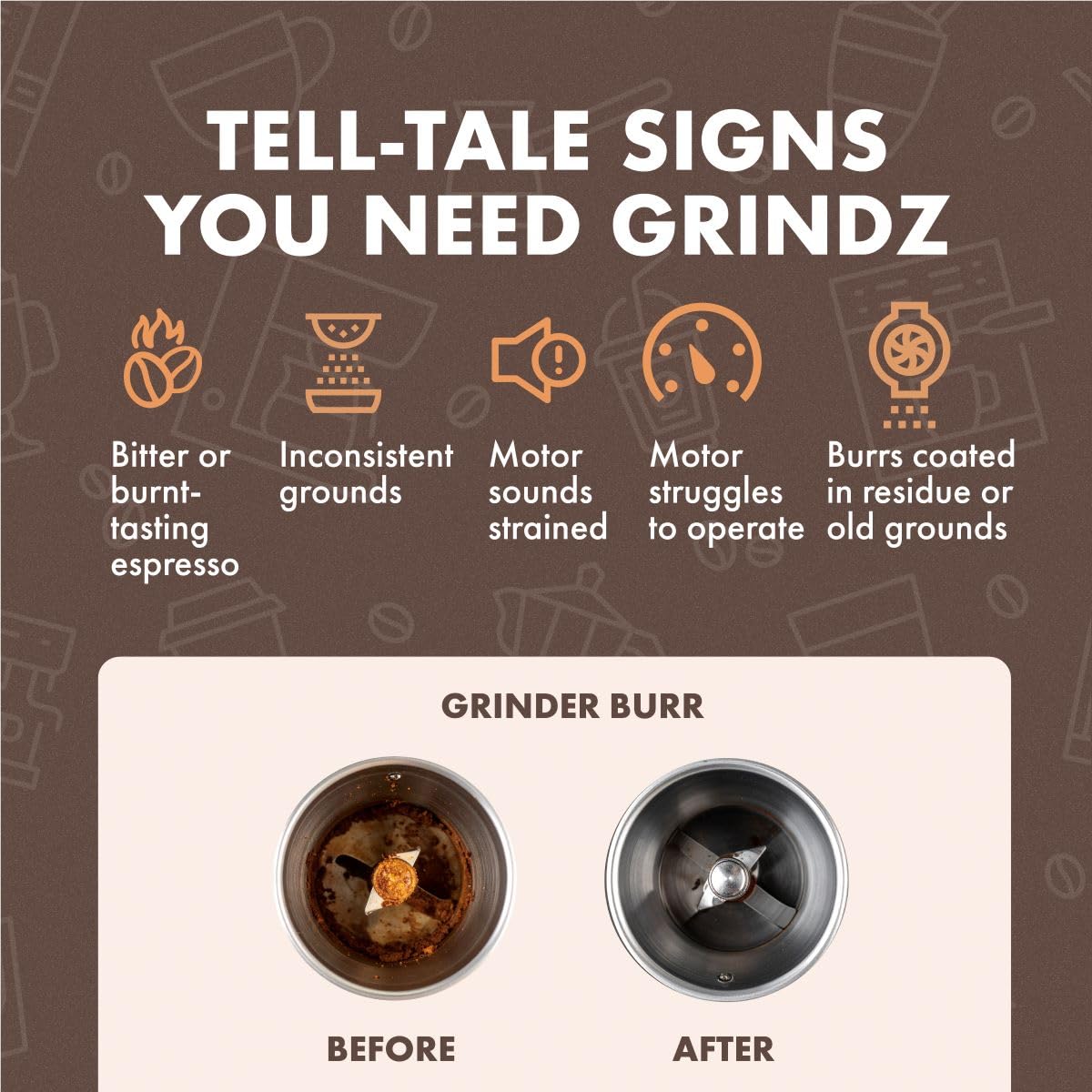 Urnex Grindz tablets cleaning burrs and casing inside grinder
