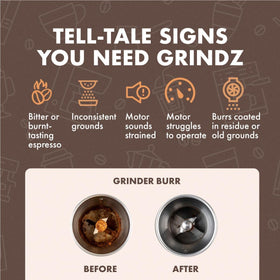 Urnex Grindz tablets cleaning burrs and casing inside grinder