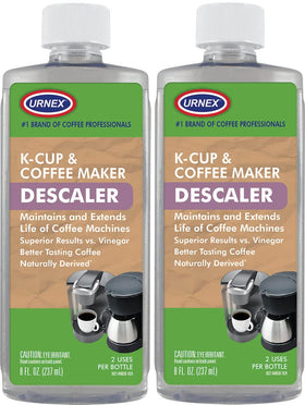 Urnex keurig-compatible descaler bottle being poured for easy maintenance.