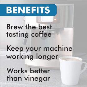Urnex Made-in-USA descaler label close-up highlights quality and compatibility.
