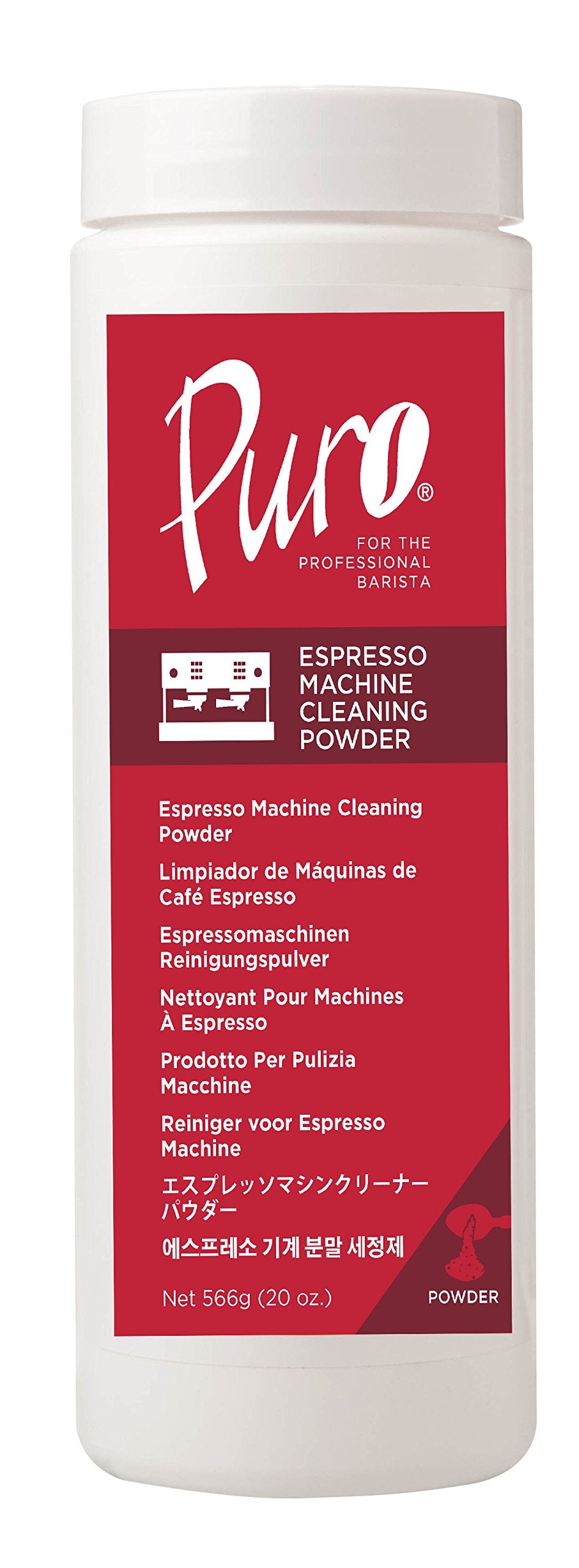 Urnex Puro Espresso Cleaning Powder backflush cleans group heads for consistent espresso extraction.