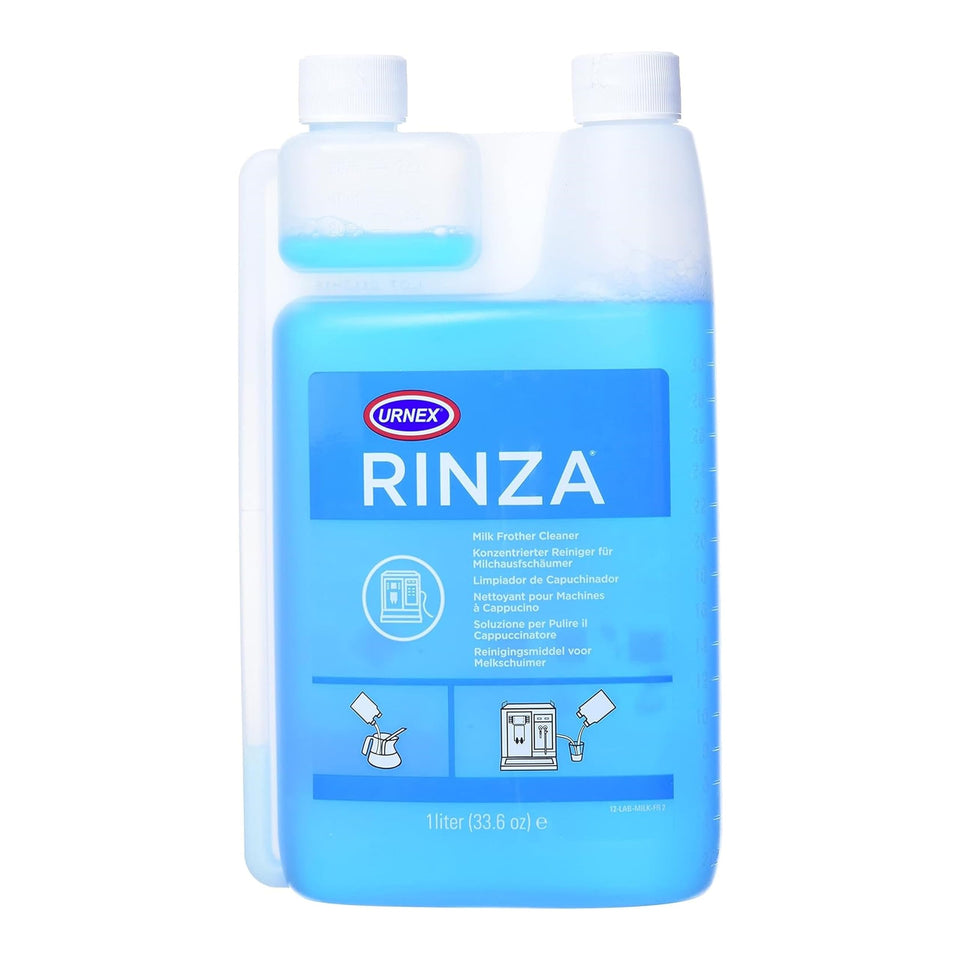 Urnex Rinza built-in measuring device aids precise dosing for convenient cleaning.
