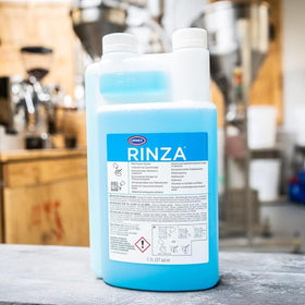 Urnex Rinza milk-protein buildup breakdown supports thorough residue removal.