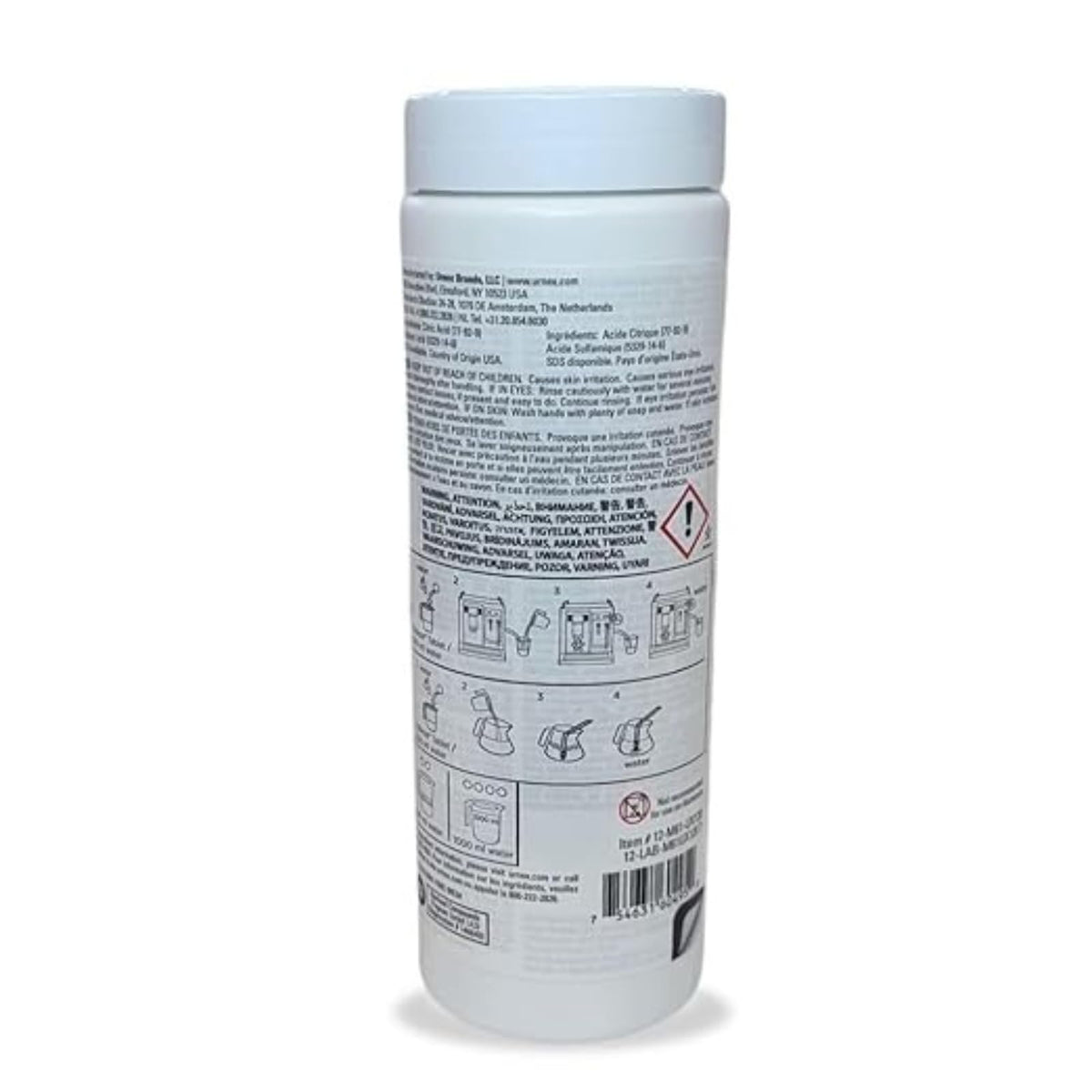 Urnex Rinza cleaning tablets used on a frother to remove milk residue safely