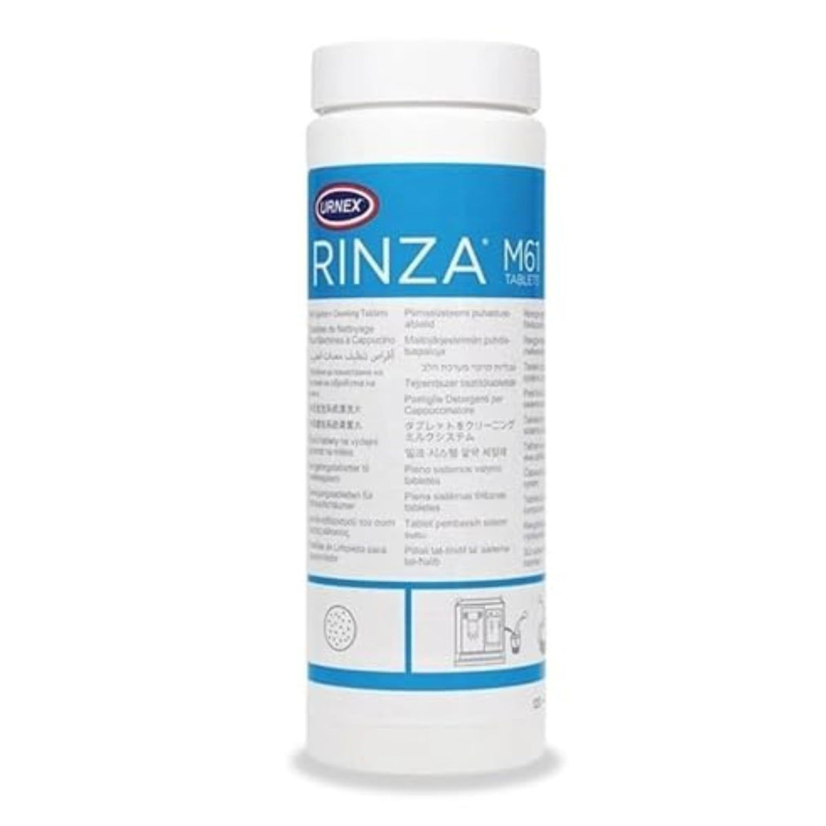 Urnex Rinza tablets dissolving quickly to clean milk systems and steam wands