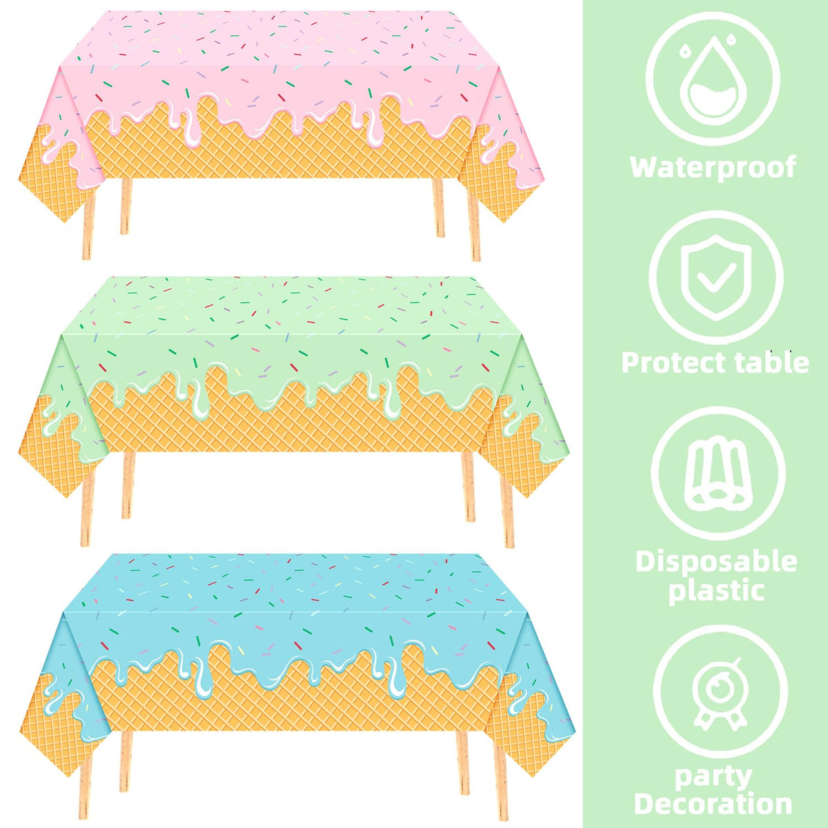 UROINEPA ice cream tablecloth features waterproof plastic for quick cleanup.