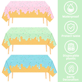 UROINEPA ice cream tablecloth features waterproof plastic for quick cleanup.