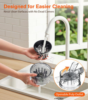 URVIBY juicer easy-clean pulp outlet aiding quick residue removal.