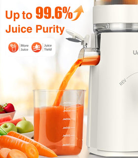 URVIBY juicer wide chute with 5-inch opening for whole-fruit processing.