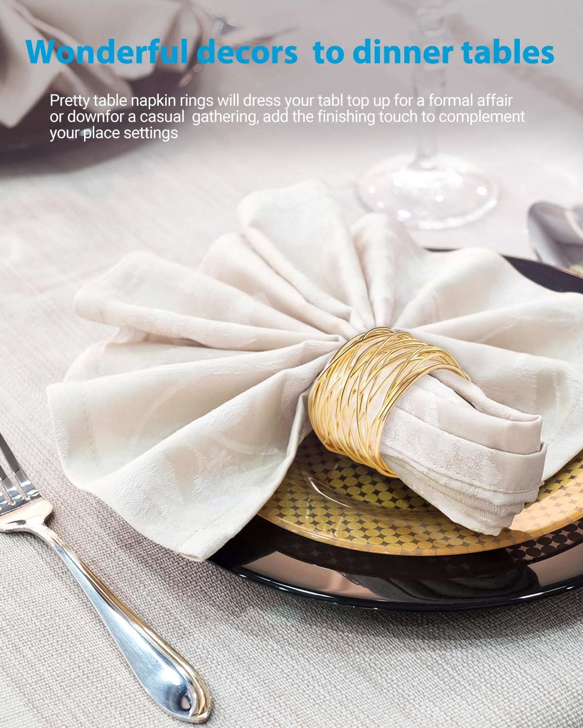 URWOOW napkin rings glimmering under candlelight for ambiance