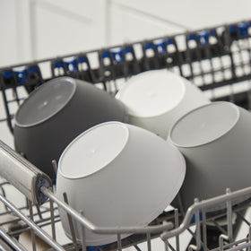 US Acrylic 28oz bowls in grey stand up to daily use.