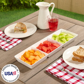 US Acrylic Avant White 3-section tray demonstrates non-warping durability.