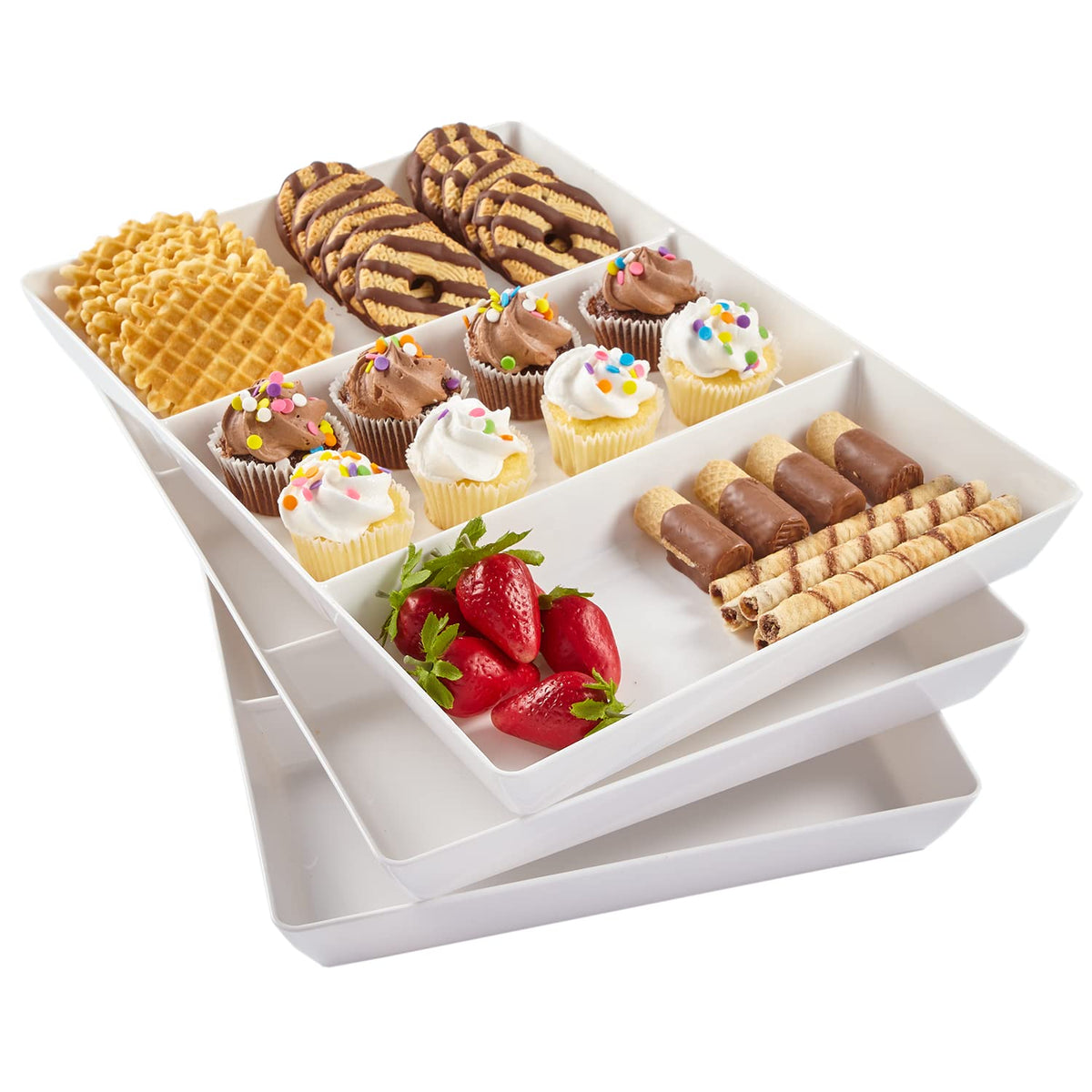 US Acrylic Avant White divided tray top view showing three sections for appetizers