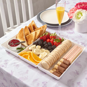 US Acrylic Avant White divided tray table setting for entertaining