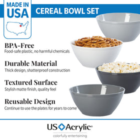 US Acrylic bowls in grey are dishwasher safe for quick cleanup after meals.