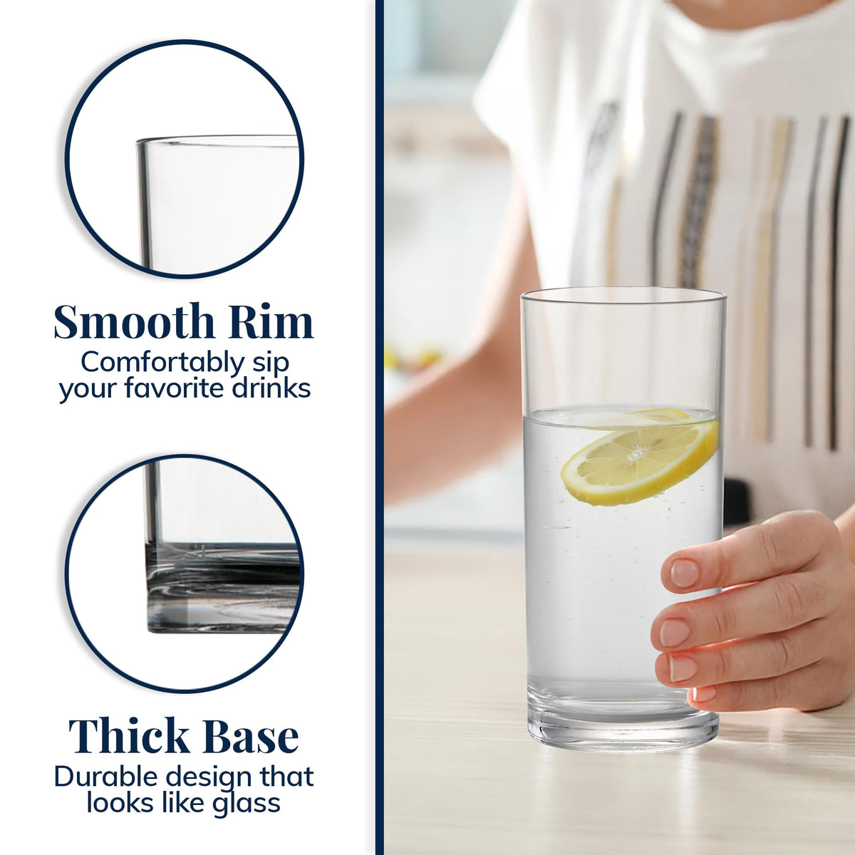 US Acrylic BPA-free durable plastic glasses for dorms and travel.