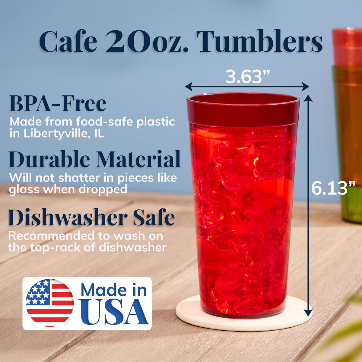 US Acrylic Cafe tumbler in green, 20oz, stackable for family meals