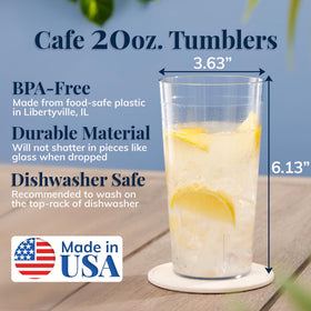 US Acrylic Cafe tumblers 20oz clear shine; shatter-resistant for outdoor gatherings.