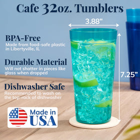 US Acrylic Café 32oz tumbler with smooth top edge for easy sipping