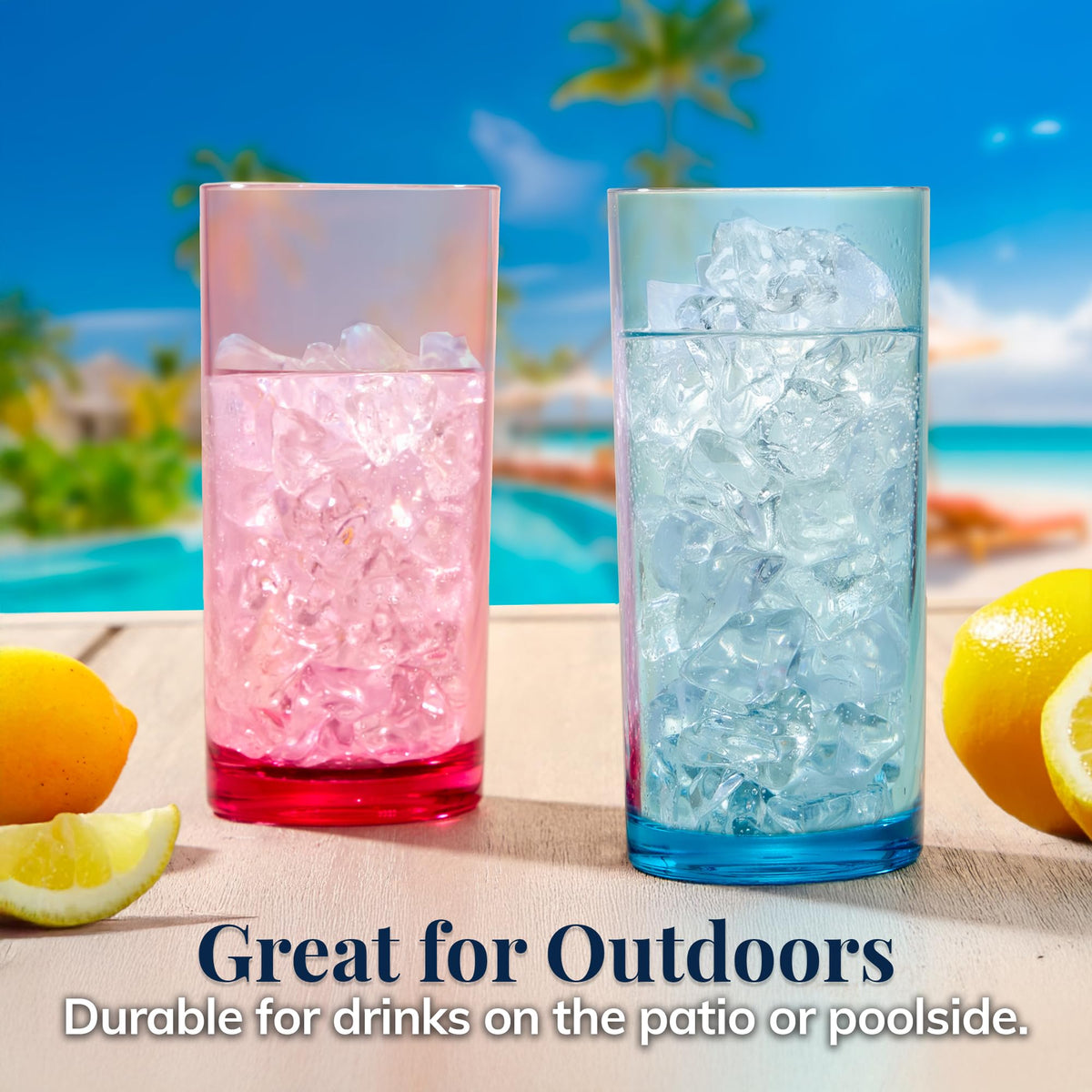 Sixteen-ounce capacity demonstrated in a brunch glassware collection.