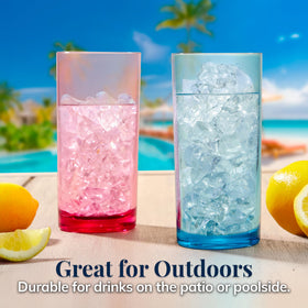 Sixteen-ounce capacity demonstrated in a brunch glassware collection.