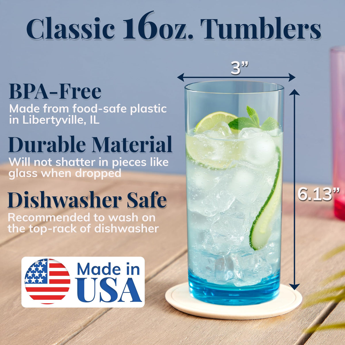 Close-up of smooth top edge on US Acrylic glass enhances sipping comfort.