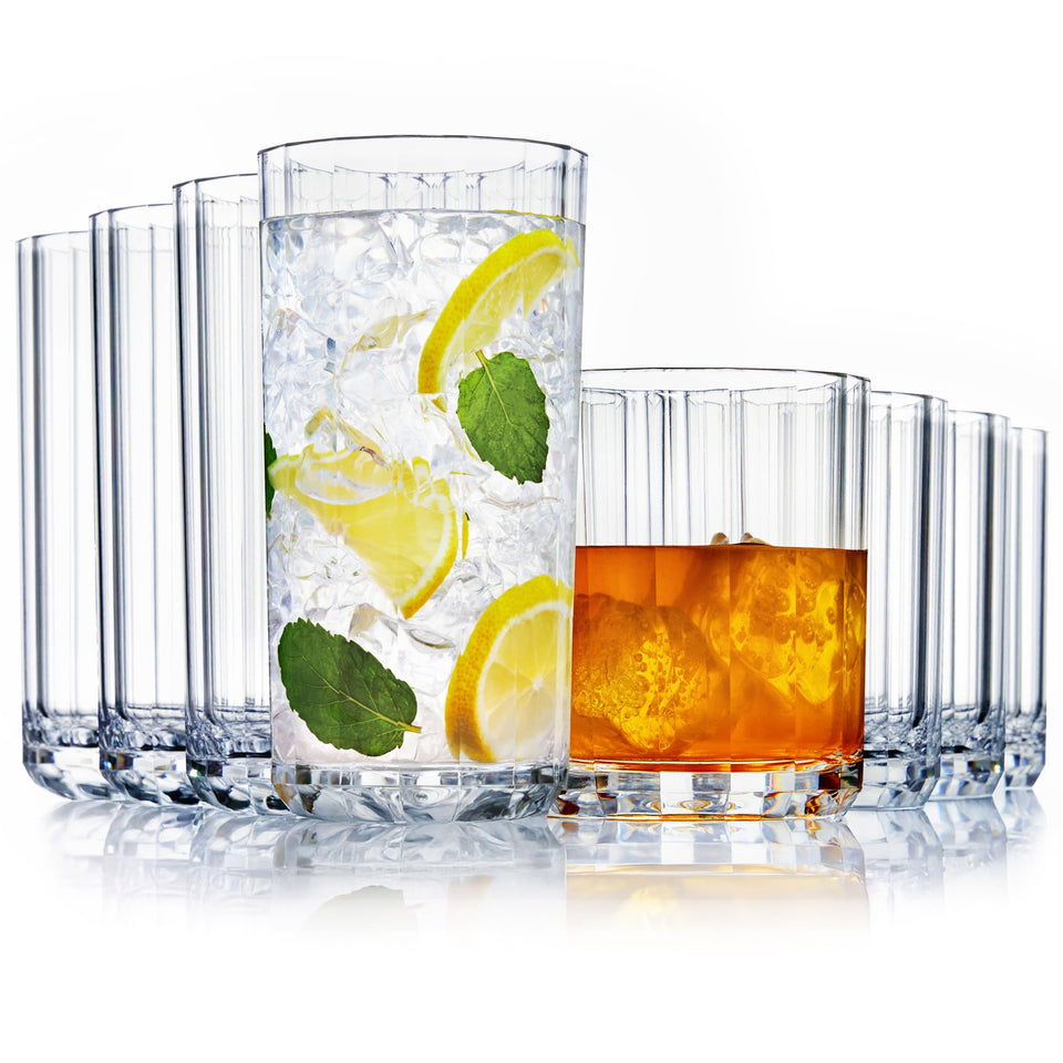 US Acrylic faceted clear glasses set with 14oz and 18oz options for everyday entertaining