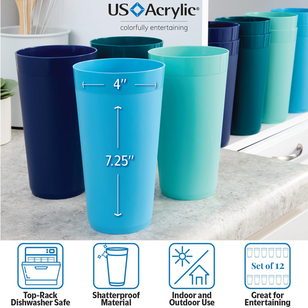 US Acrylic Newport 32oz tumbler in aqua, side view, versatile outdoor use
