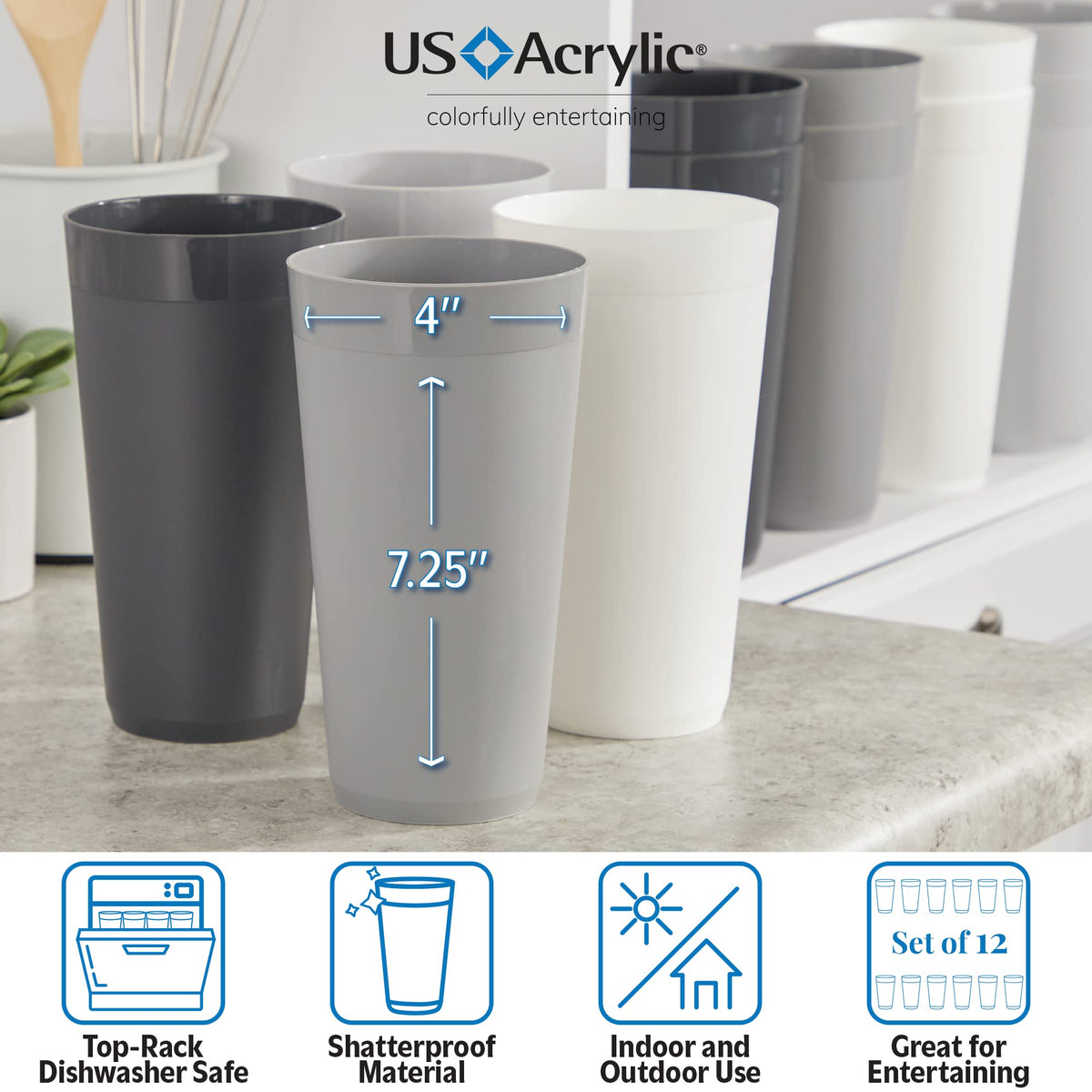US Acrylic Newport 32oz tumbler grey stackable design saves space