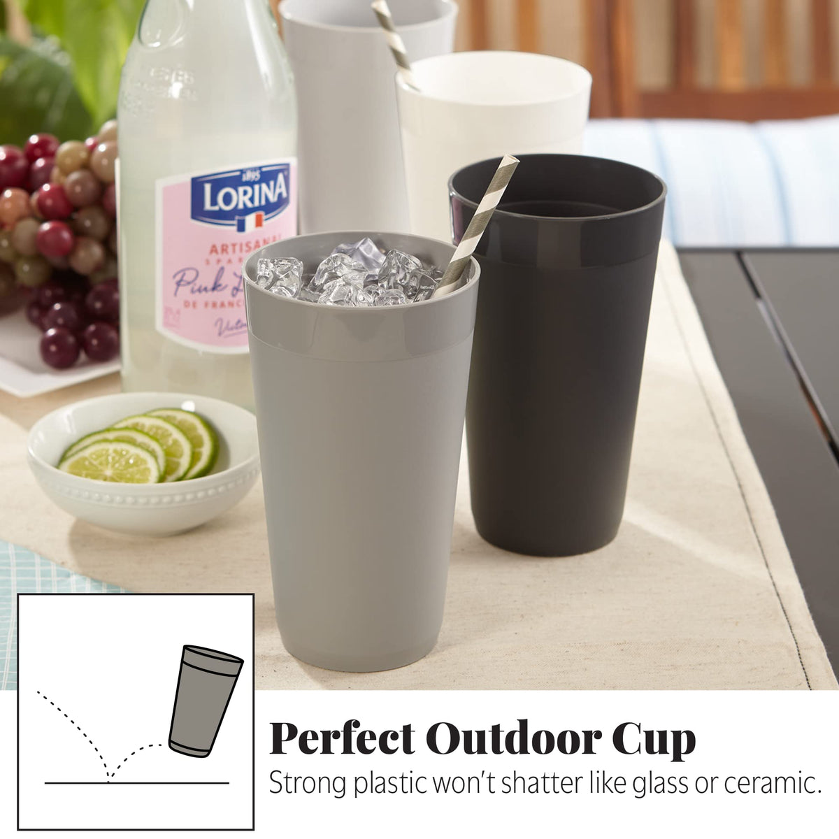 Textured wall design on US Acrylic Newport tumbler provides a secure grip